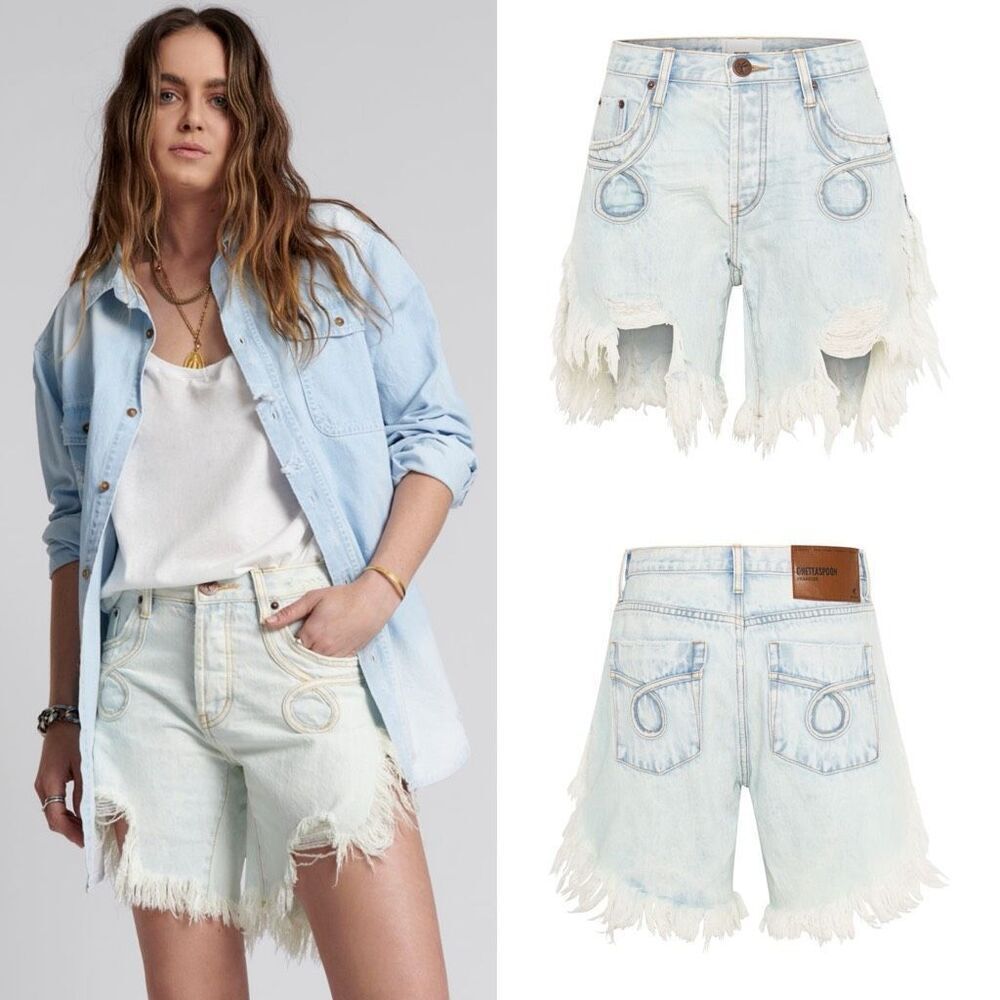 One Teaspoon Frankies Cutoff Distressed Denim Shorts 25/ XS Boho Festival Edgy